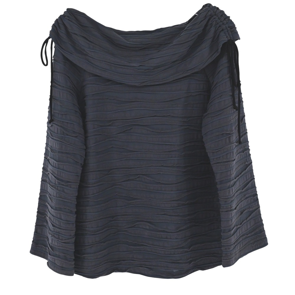 Vintage Patchington Gray Sheer Stripe Bell Sleeve Cowl Neck Textured Blouse L